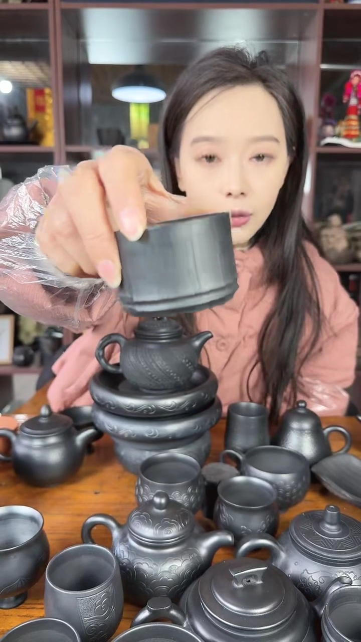 神农黑陶精品仿生竹节杯