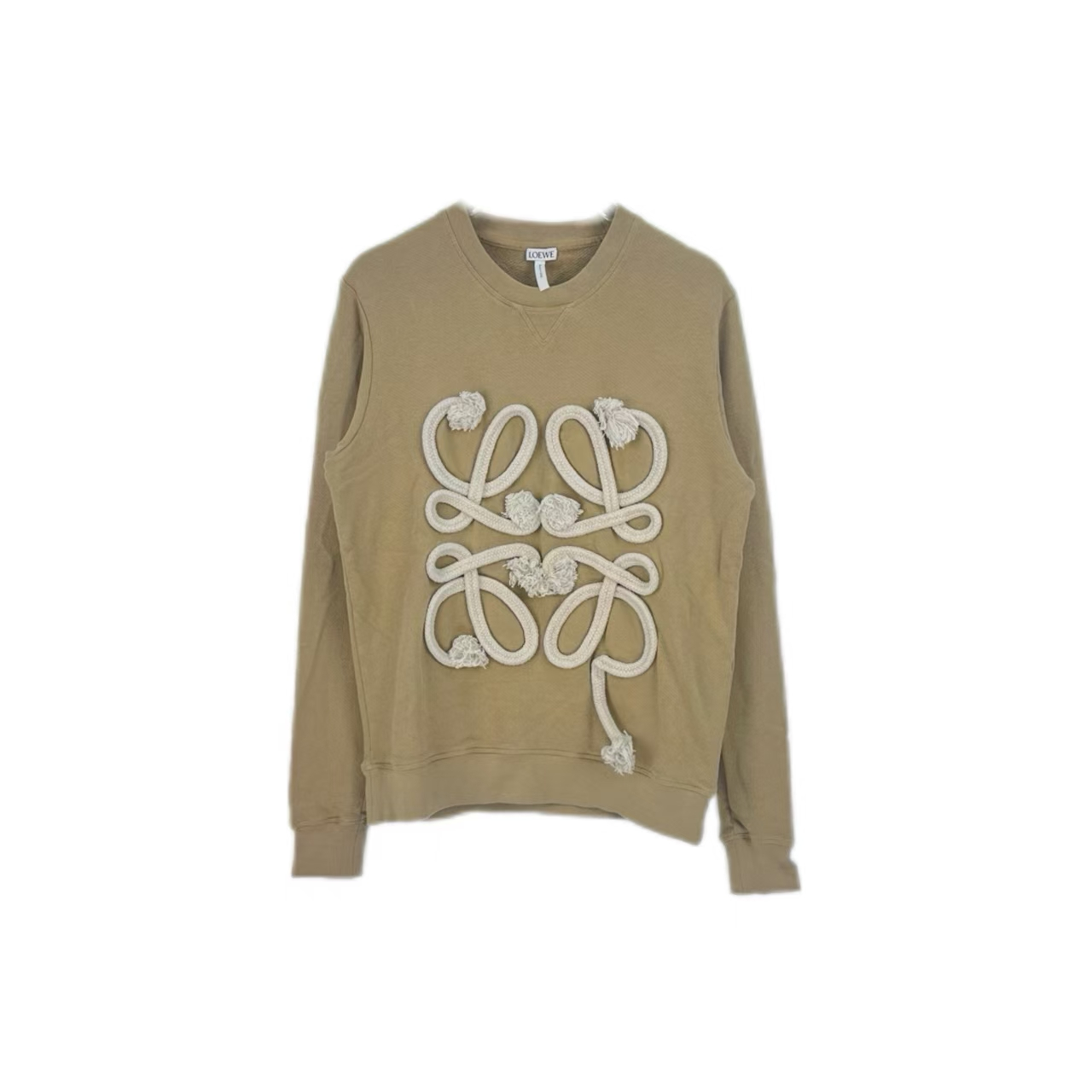 全新未使用 LOEWE/罗意威 汤/P205639134/卡其编织大logo卫衣S码