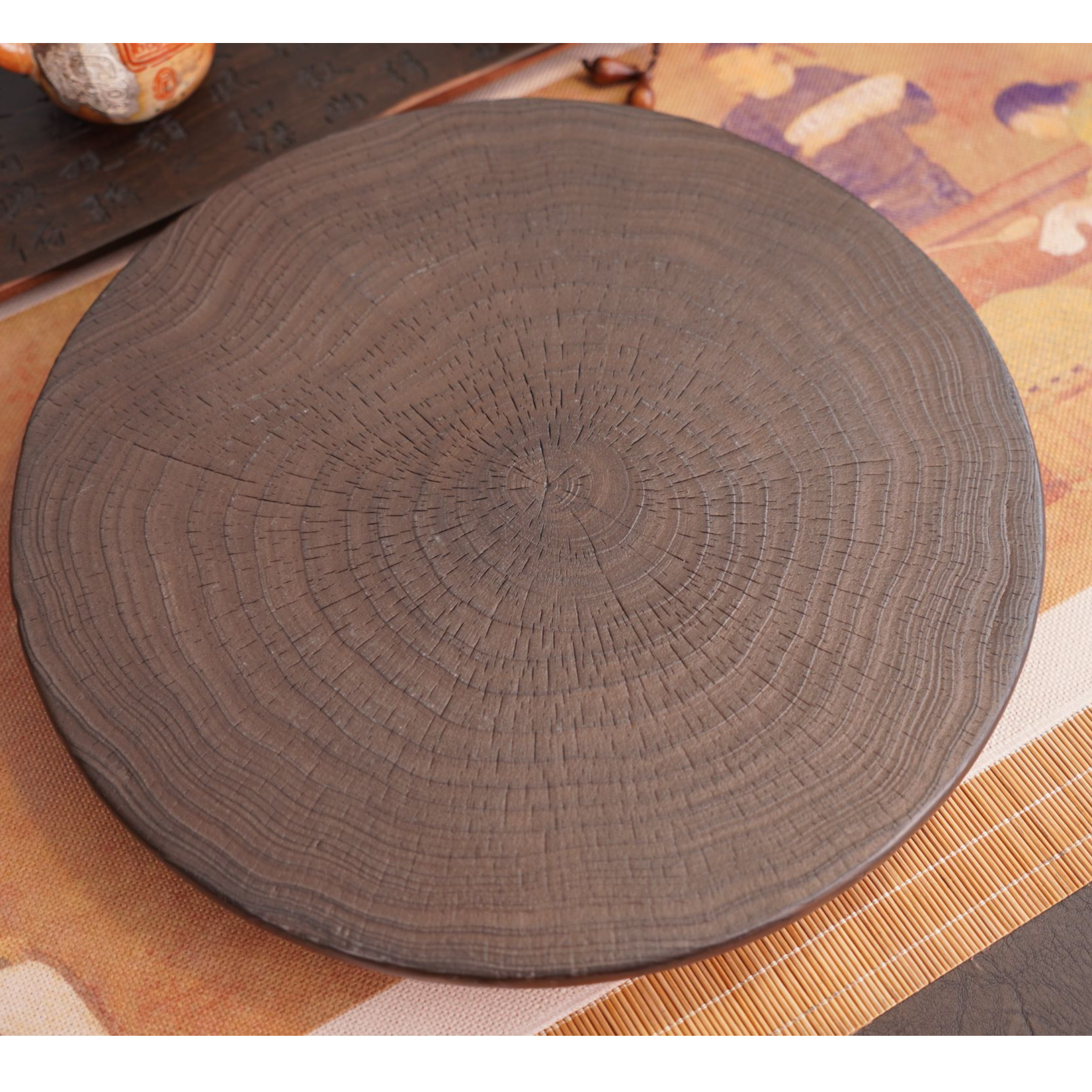 [银杏碳化茶盘]银杏碳化实木整木雕挖艺术三足茶盘