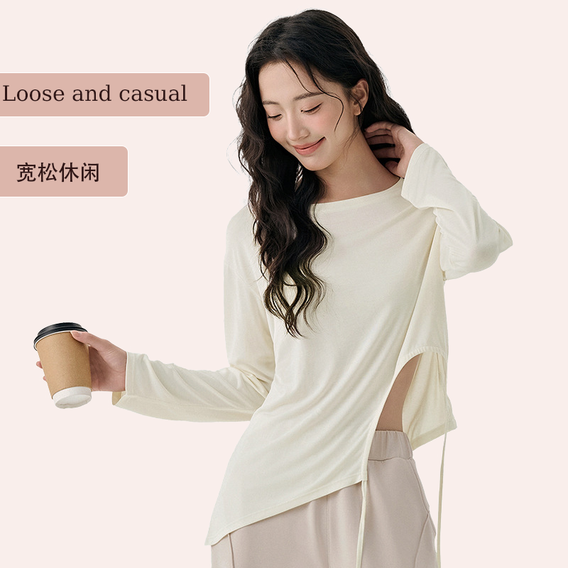 LT自由系列 高级感宽松休闲健身t恤侧边镂空抽绳透气长袖瑜伽罩衫