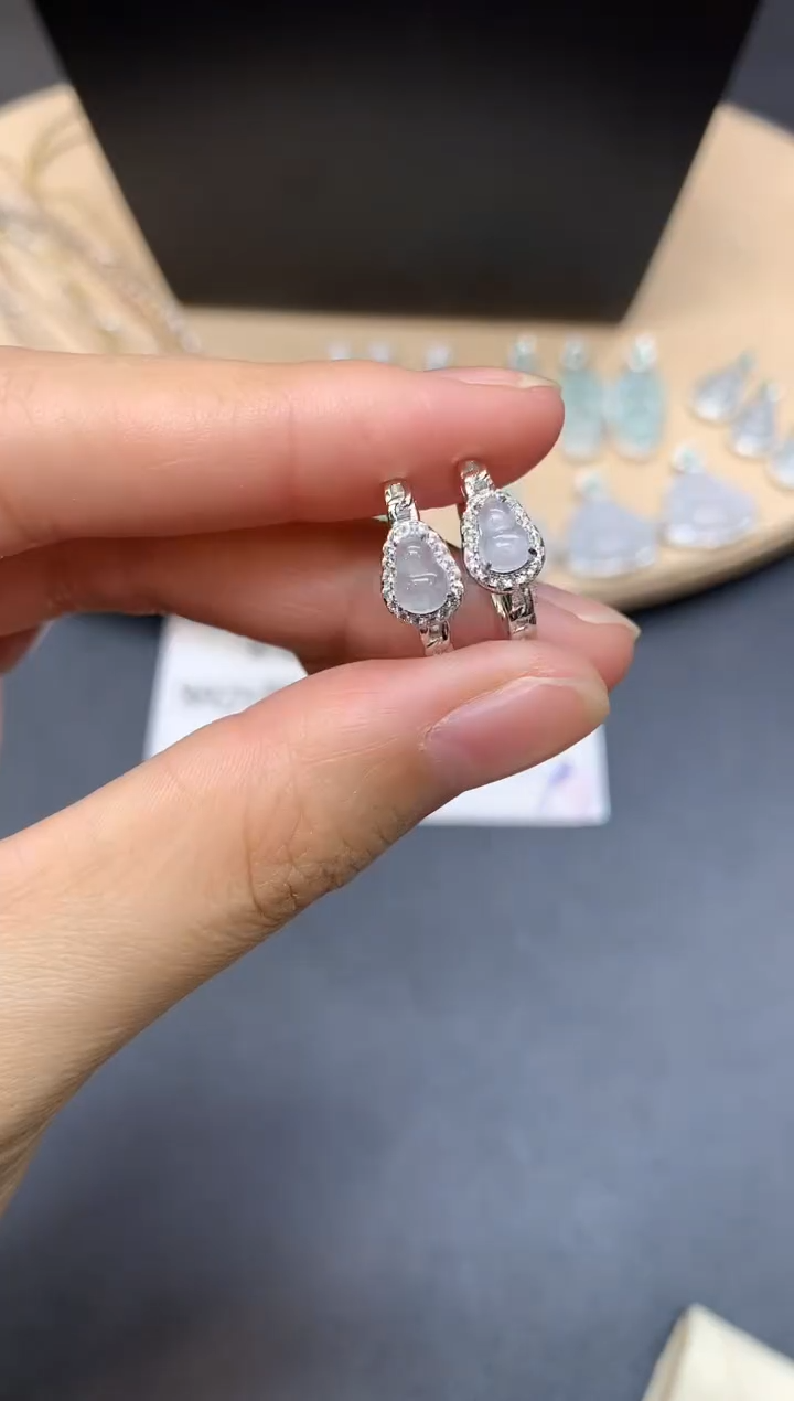 【闪购商品】翡翠耳饰银S925镶嵌葫芦【多样性发其一】