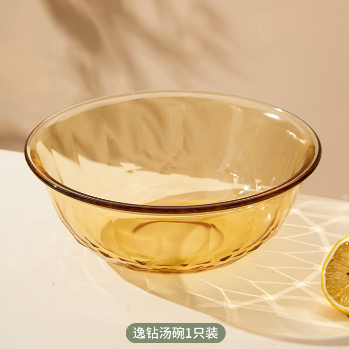 一只装2升琥珀原色高硼硅玻璃逸钻大汤碗家用耐高温微波炉烤箱