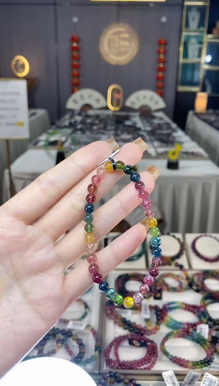 未镶嵌老矿碧玺彩虹单圈手串5mm+碧玺dan多样性发货一条
