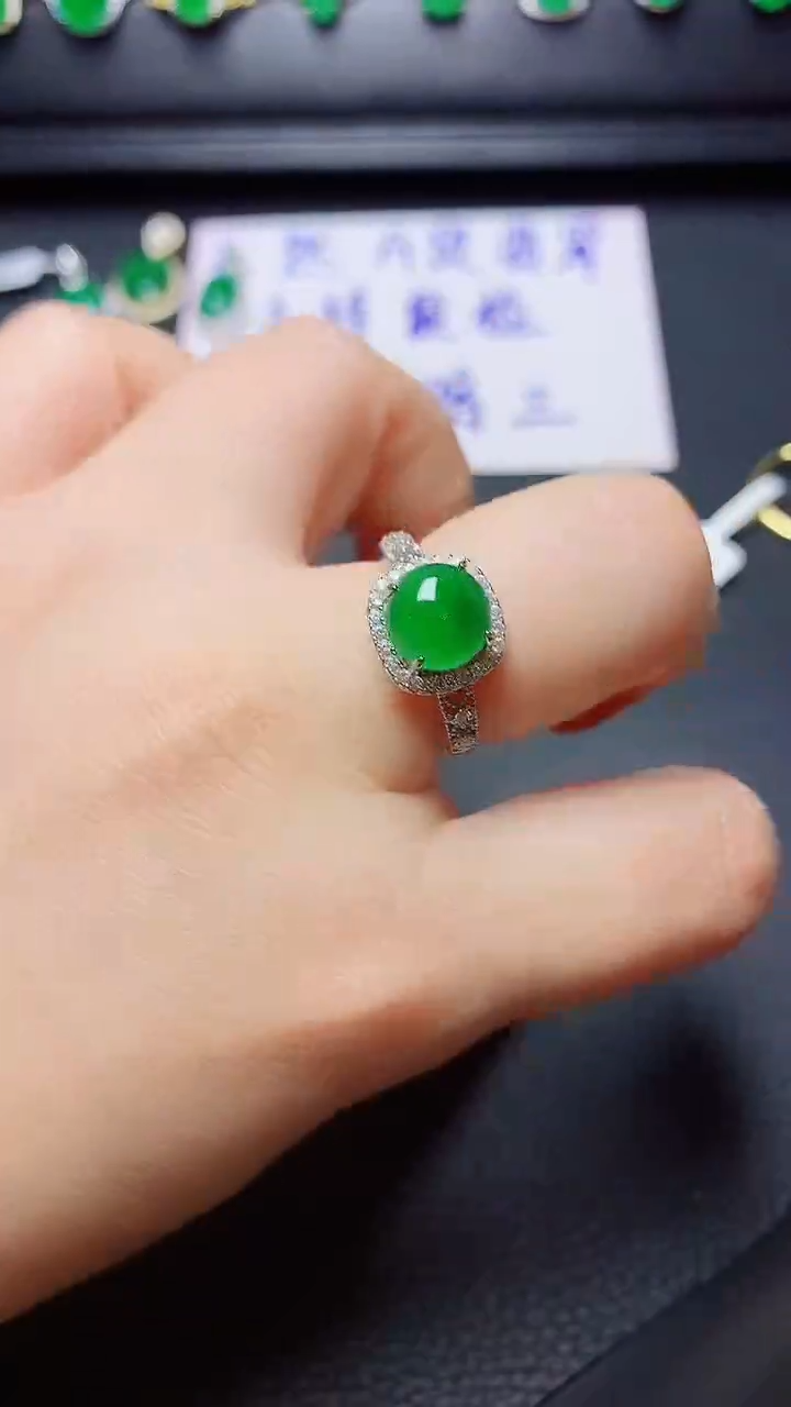 银S925镶嵌戒指翡翠天然翡翠A货s925银镶