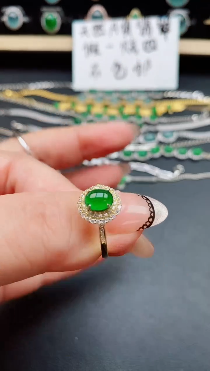 翡翠戒指银S925镶嵌5080