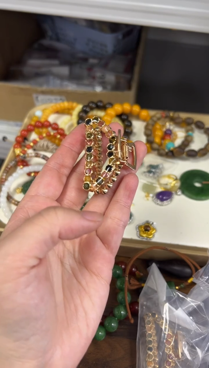 未镶嵌西瓜碧玺发饰孤品彩虹碧玺发夹一个[00]