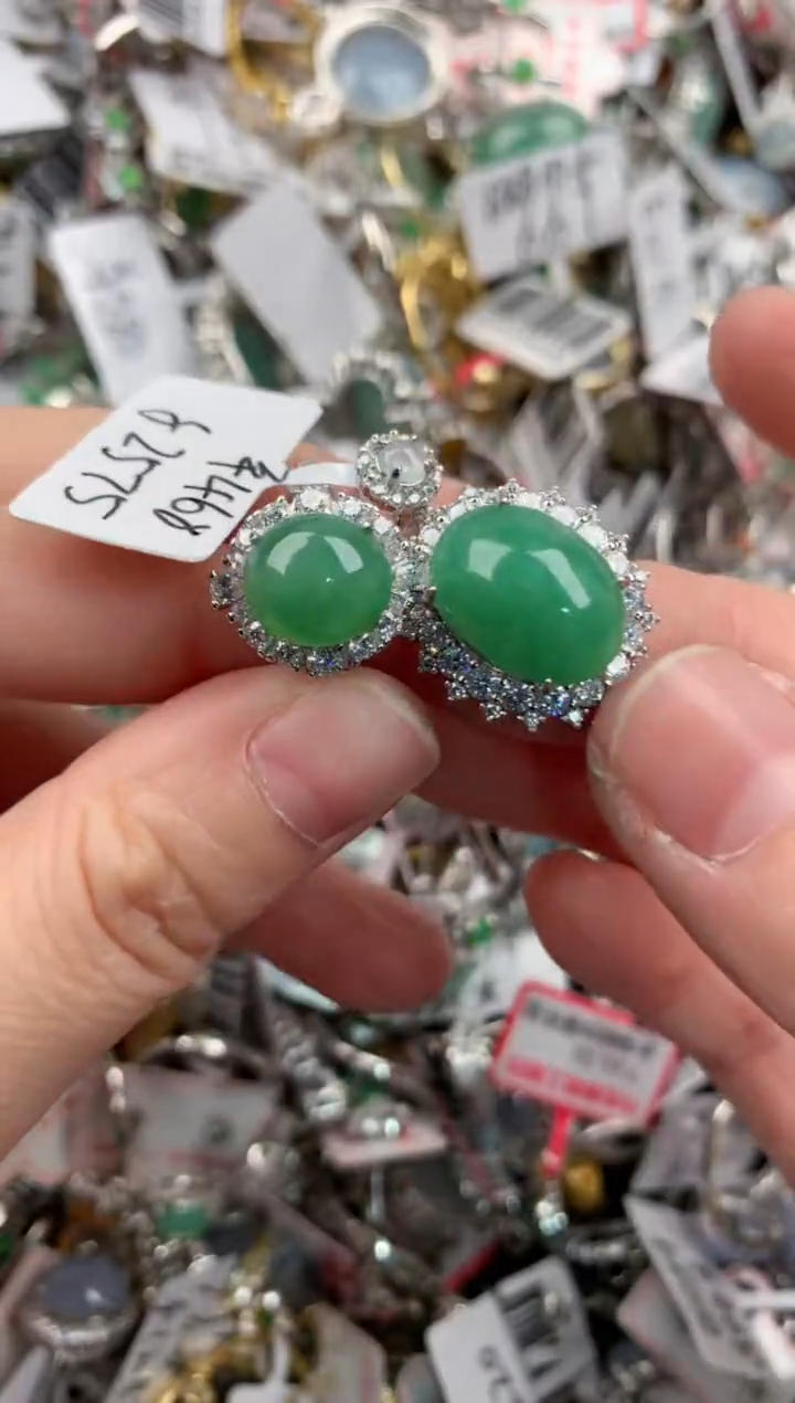 银S925镶嵌戒指翡翠10                9