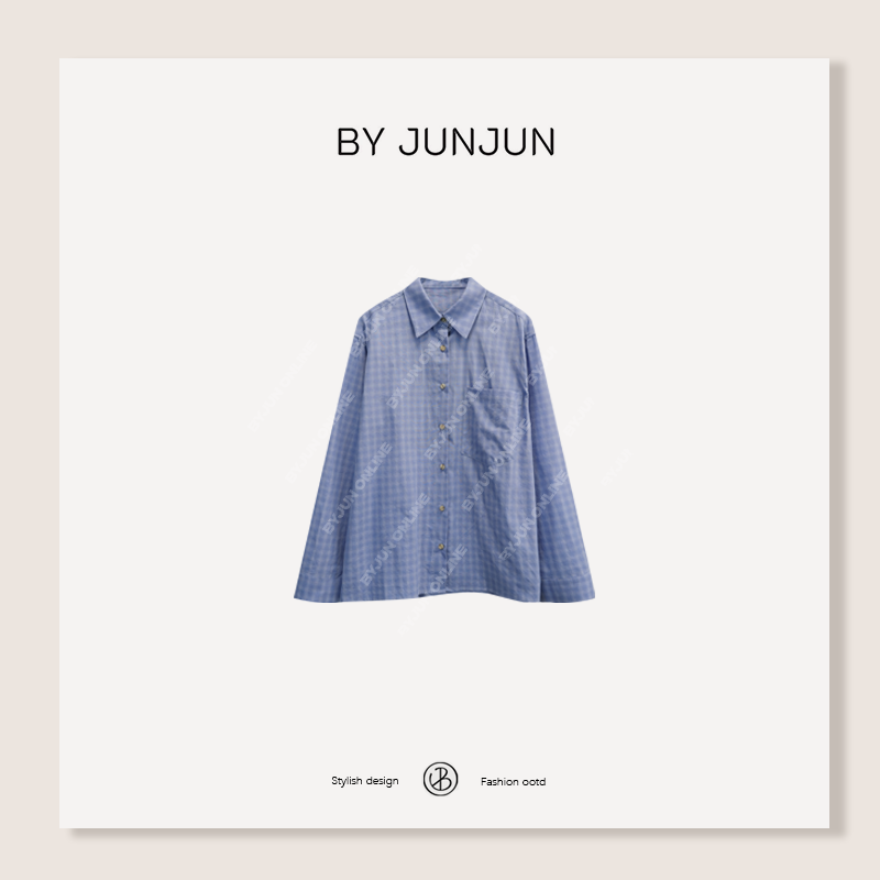 ByJunjun2025春夏新品【海雾】 色织亲肤蓝格衬衫长袖衬衣