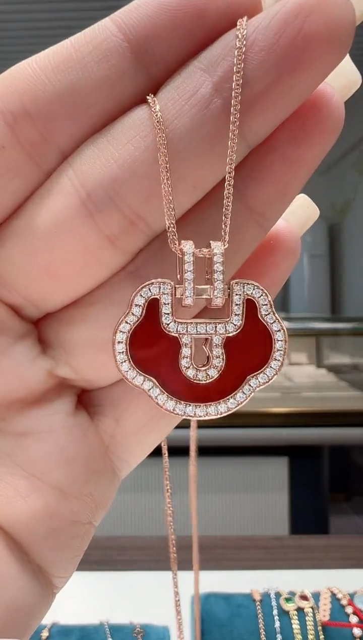 【闪购商品】钻石吊坠(不含链)18K金镶嵌满钻如意吊坠K红