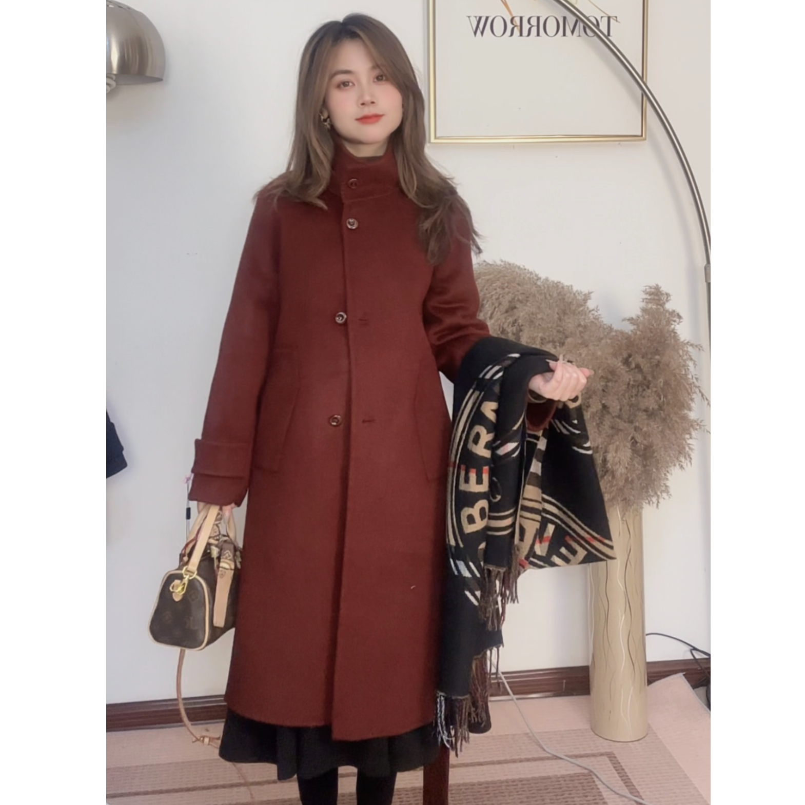 冬季新款小个子羊毛大衣立领时尚外套0523