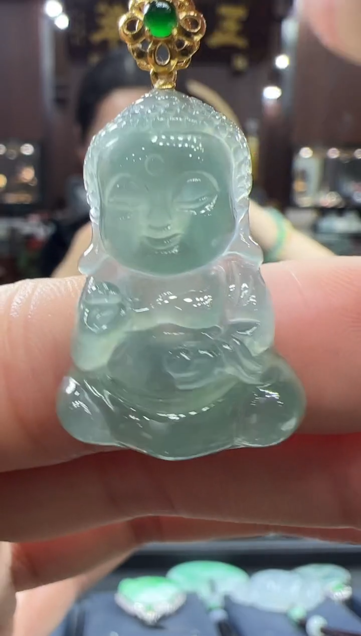 【闪购商品】翡翠挂件18K金镶嵌宝宝佛不含链