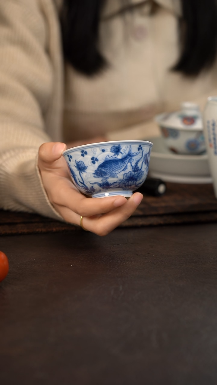【闪购商品】杯望月怀古淡海水鱼藻撇口杯