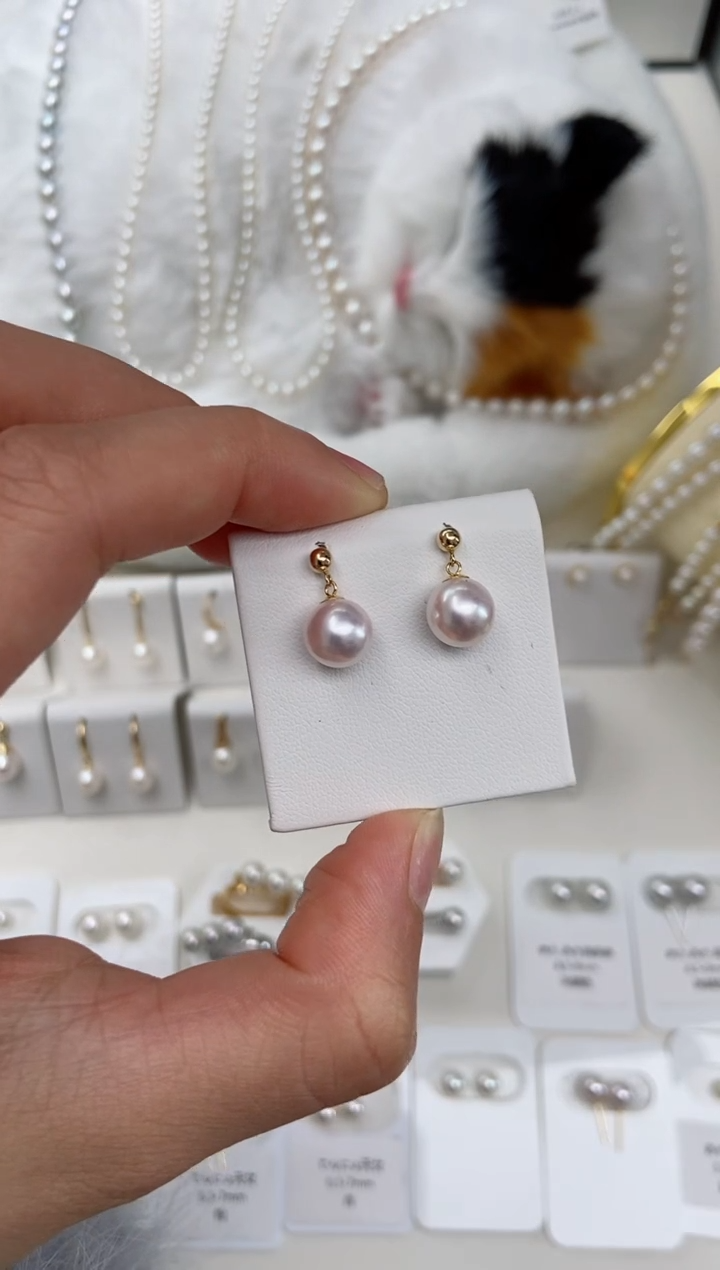 【闪购商品】海水珍珠耳饰18K金镶嵌8-8.5mm微风吹