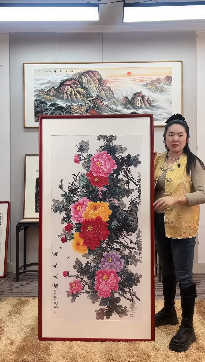 国画手绘牡丹162*82尺寸