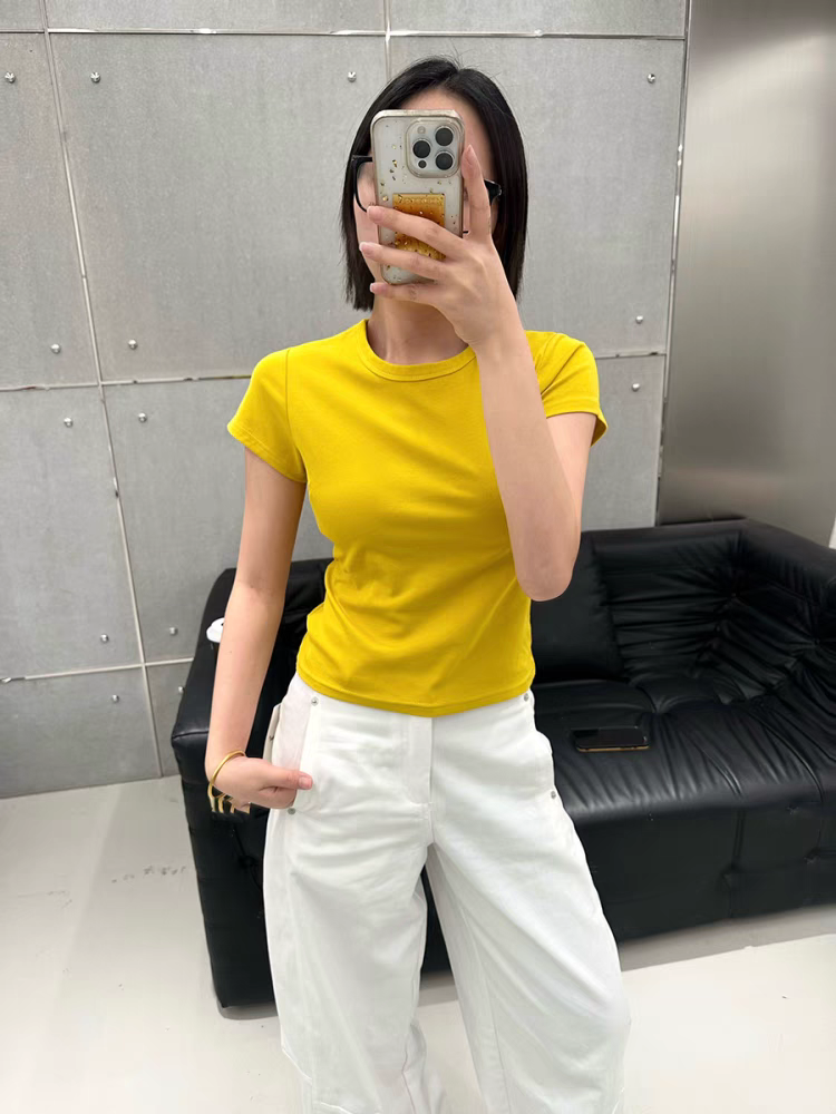 夏季新款 圆领修身弹力显瘦短款T恤