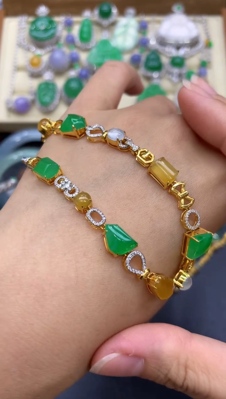 18K金镶嵌手链翡翠592-中国好珍宝