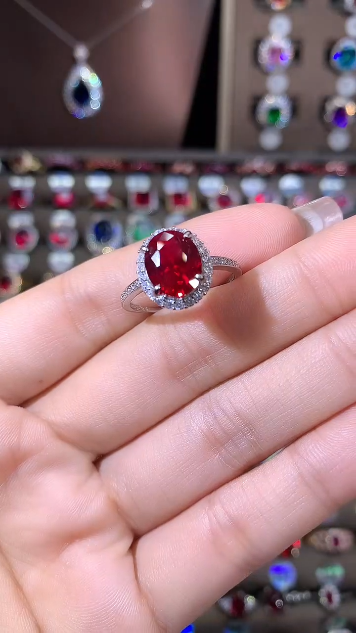 银S925镶嵌戒指红宝石810银色