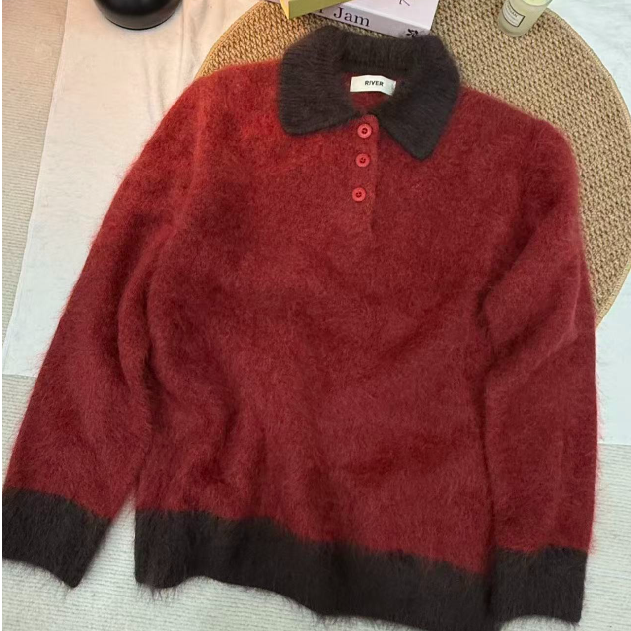 T1174【红栗晚风】韩系秋冬针织翻领全羊毛套头毛衣女