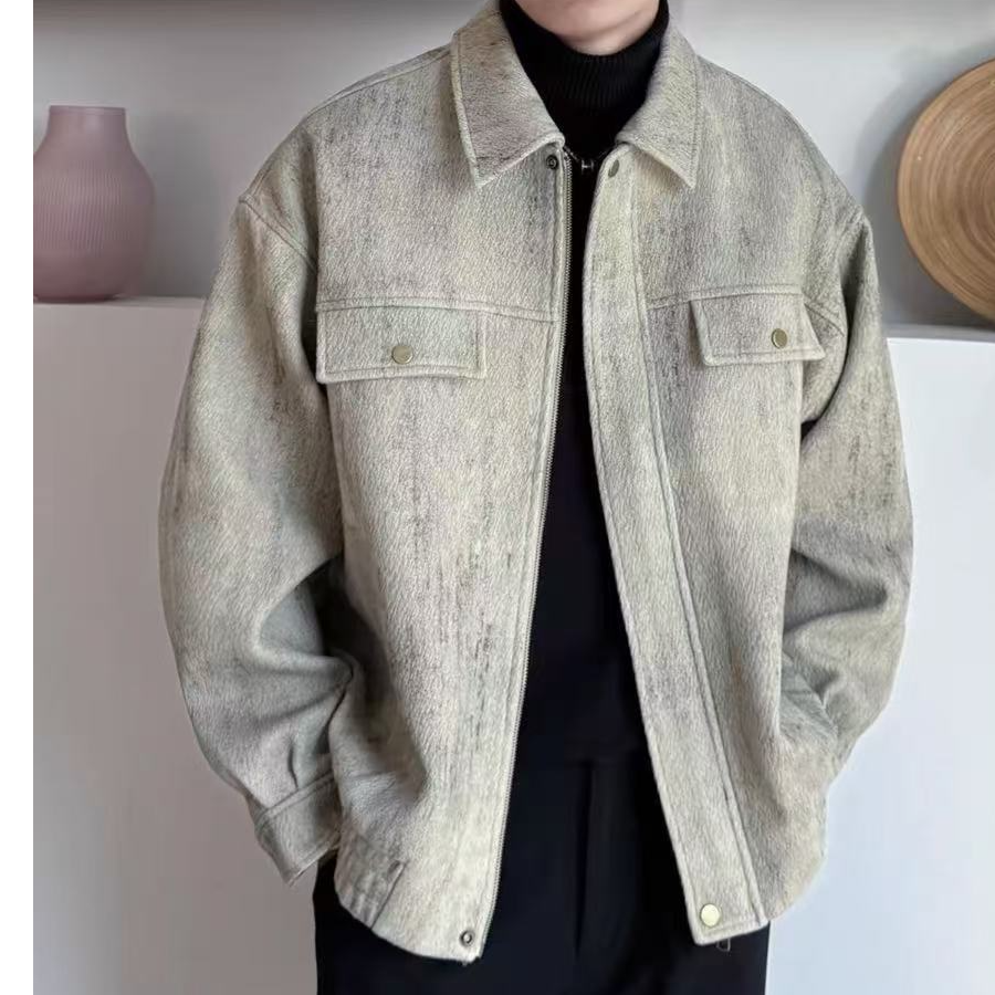 C800-999直播专用链接夹克男士短款时尚休闲百搭宽松毛呢翻领