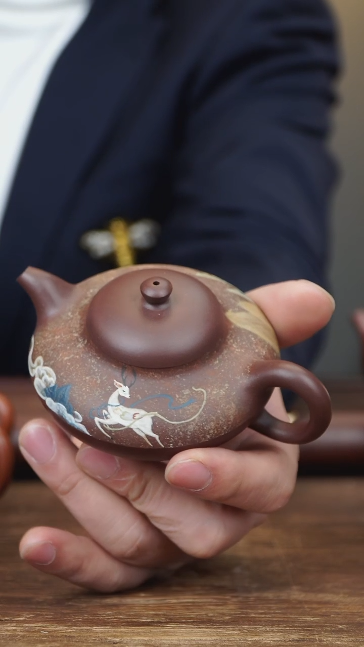 【闪购商品】紫砂茶壶150ml 泥绘合欢 家藏紫茄泥