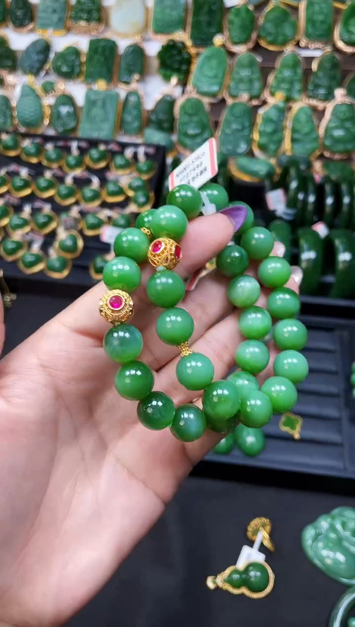 【闪购商品】和田玉手串18K金镶嵌12MM多样性发一