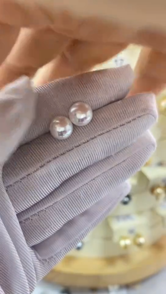 银S925镶嵌耳饰淡水珍珠馒头珠8--9mm