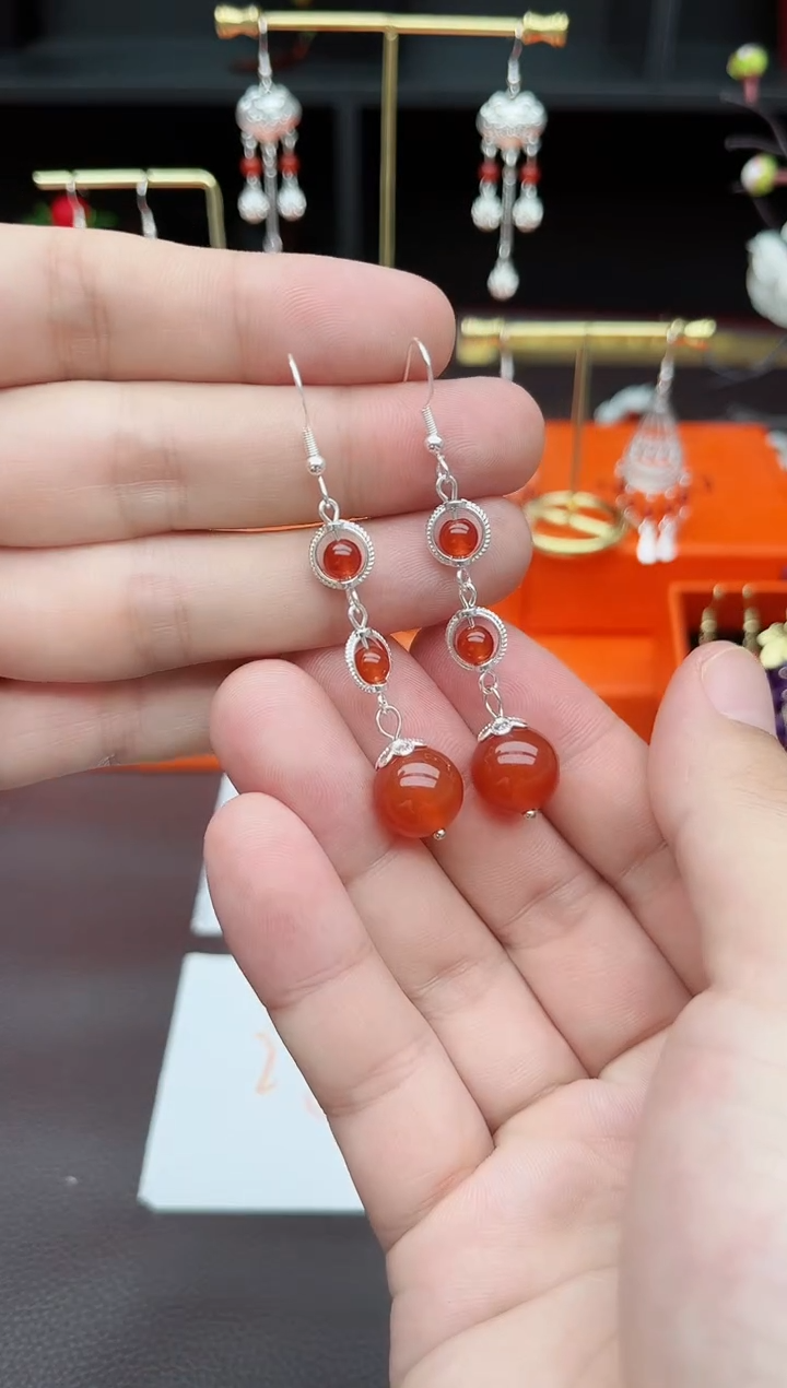 玛瑙/玉髓耳饰银S925镶嵌903000