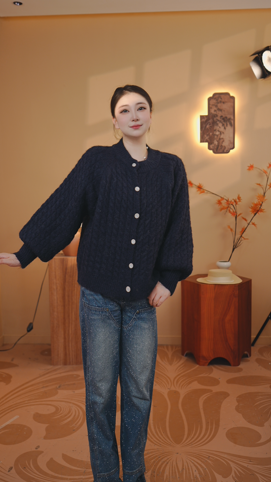 慧敏（全身绞花一排扣外套女装针织毛衣）