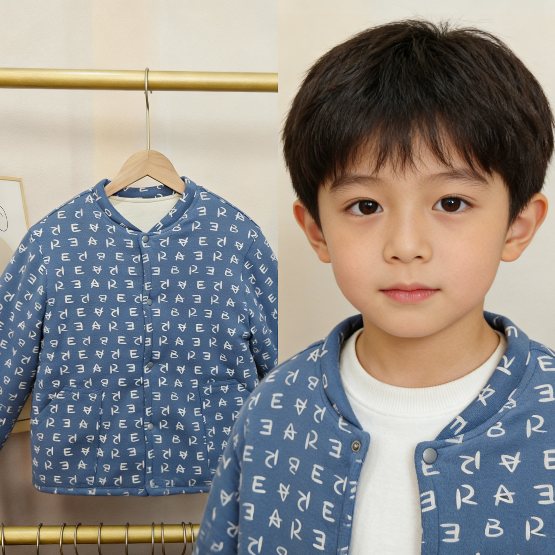 200克保暖厚款宽松型立领棉服校服神器纯棉满印