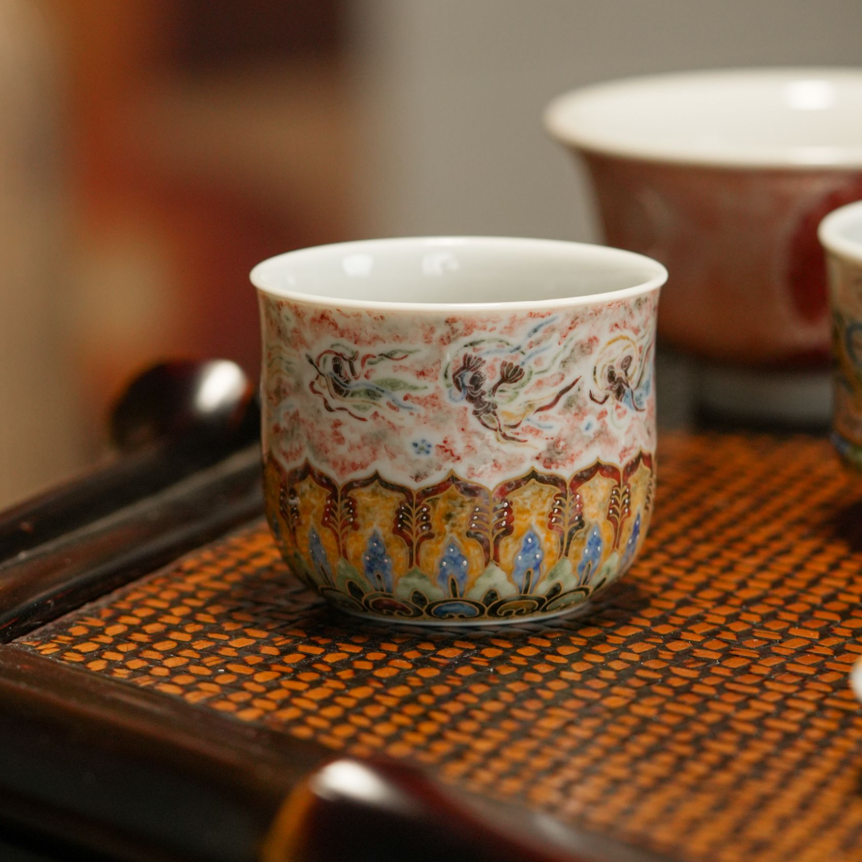 【央广非遗】一拓天成彩拓八飞天单杯纯手工全手绘景德镇 yttc89