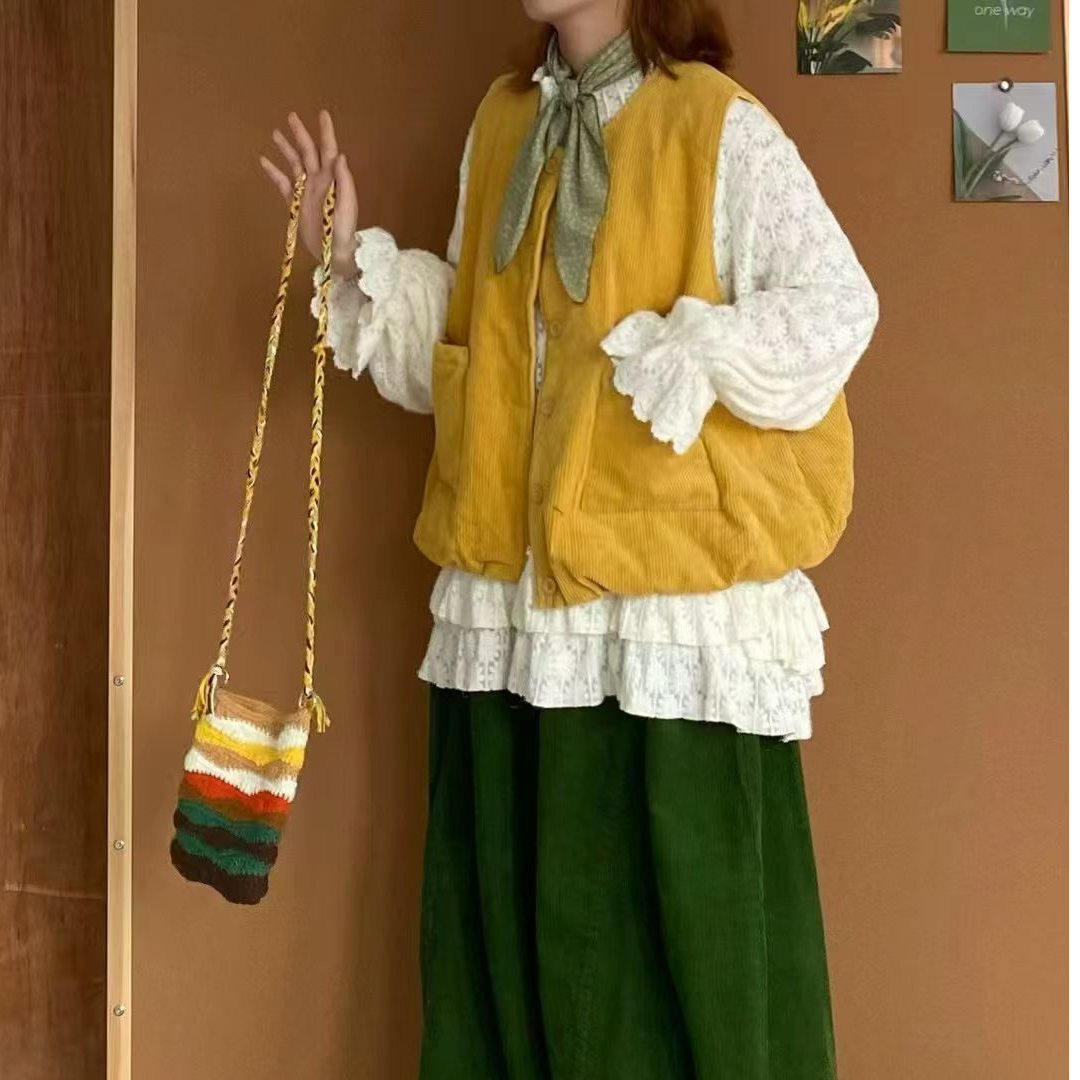 冬款休闲百搭灯芯绒夹棉马甲可外穿秋冬气质复古纯色马甲ins风