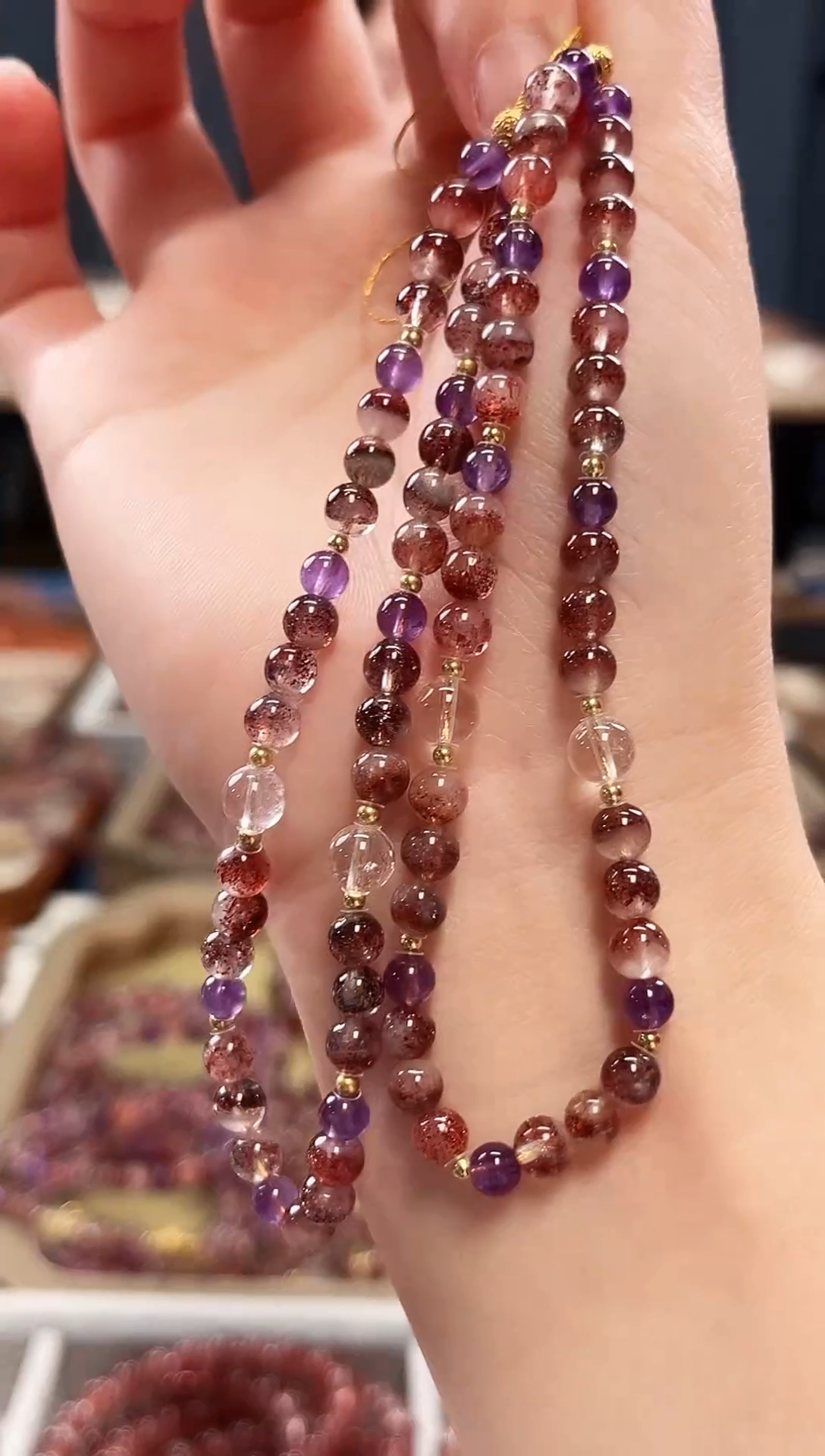 未镶嵌手串水晶金草莓超七手机链5mm【多样性发一】