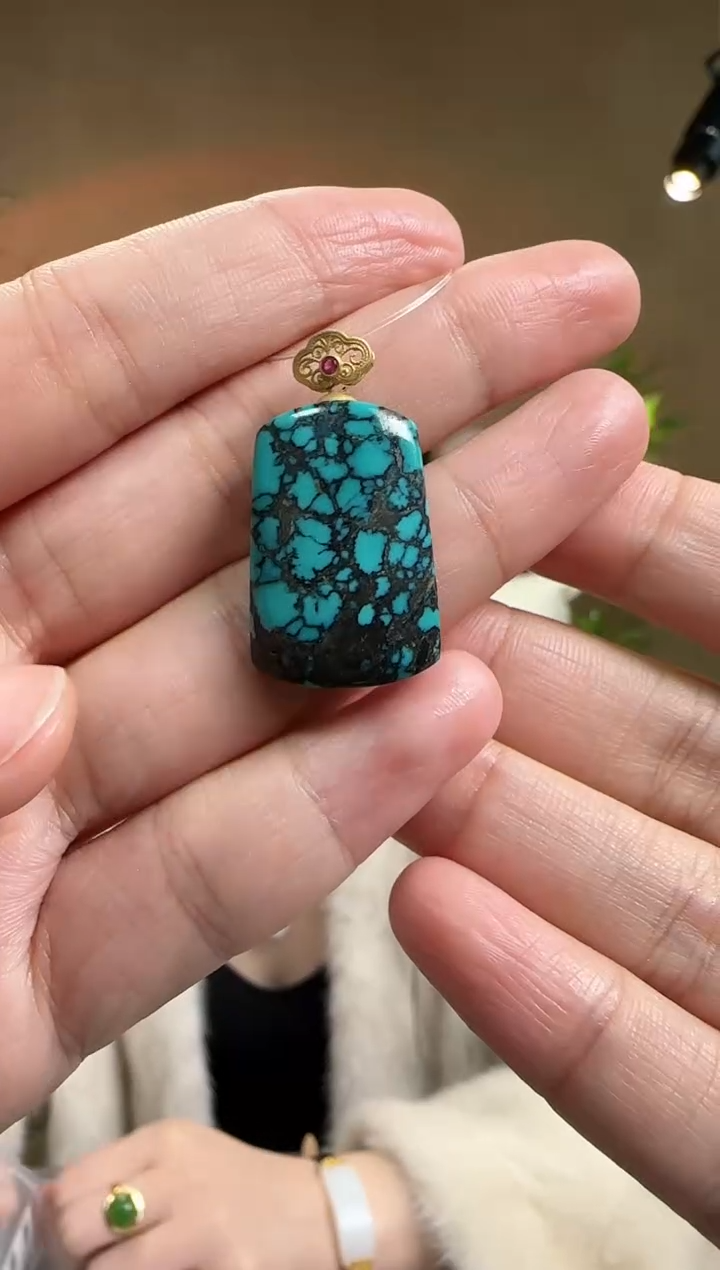 【闪购商品】绿松石吊坠18K金镶嵌18K金镶嵌绿松平安牌吊坠 5g+