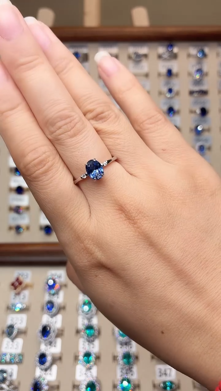 戒指蓝宝石银S925镶嵌00