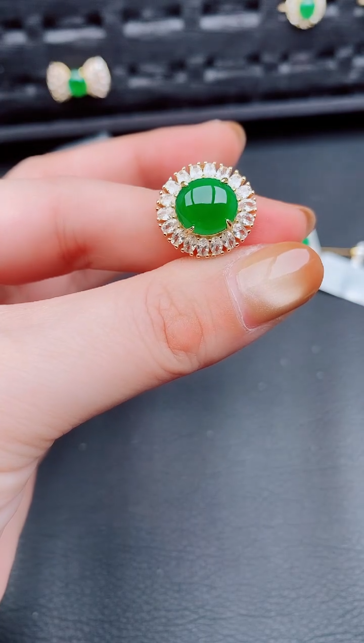 【闪购商品】翡翠戒指银S925镶嵌天然a货翡翠593
