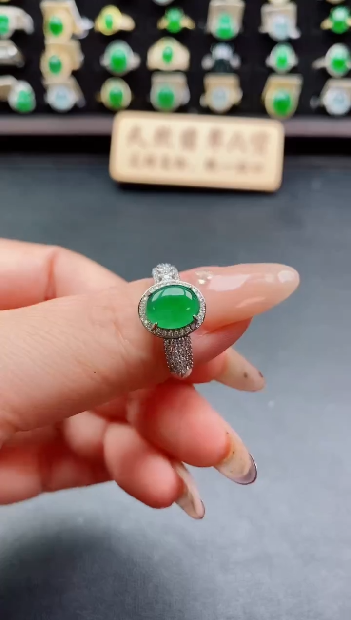 银S925镶嵌戒指翡翠1
