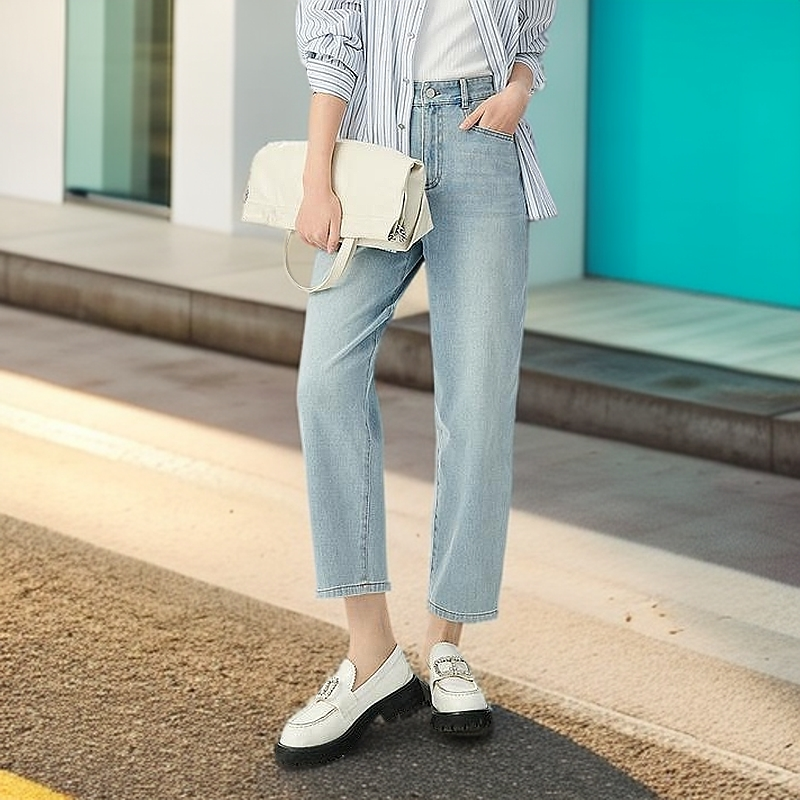 哥弟牛仔裤九分春夏爆款高腰复古时尚简约百搭直筒裤女裤子110006