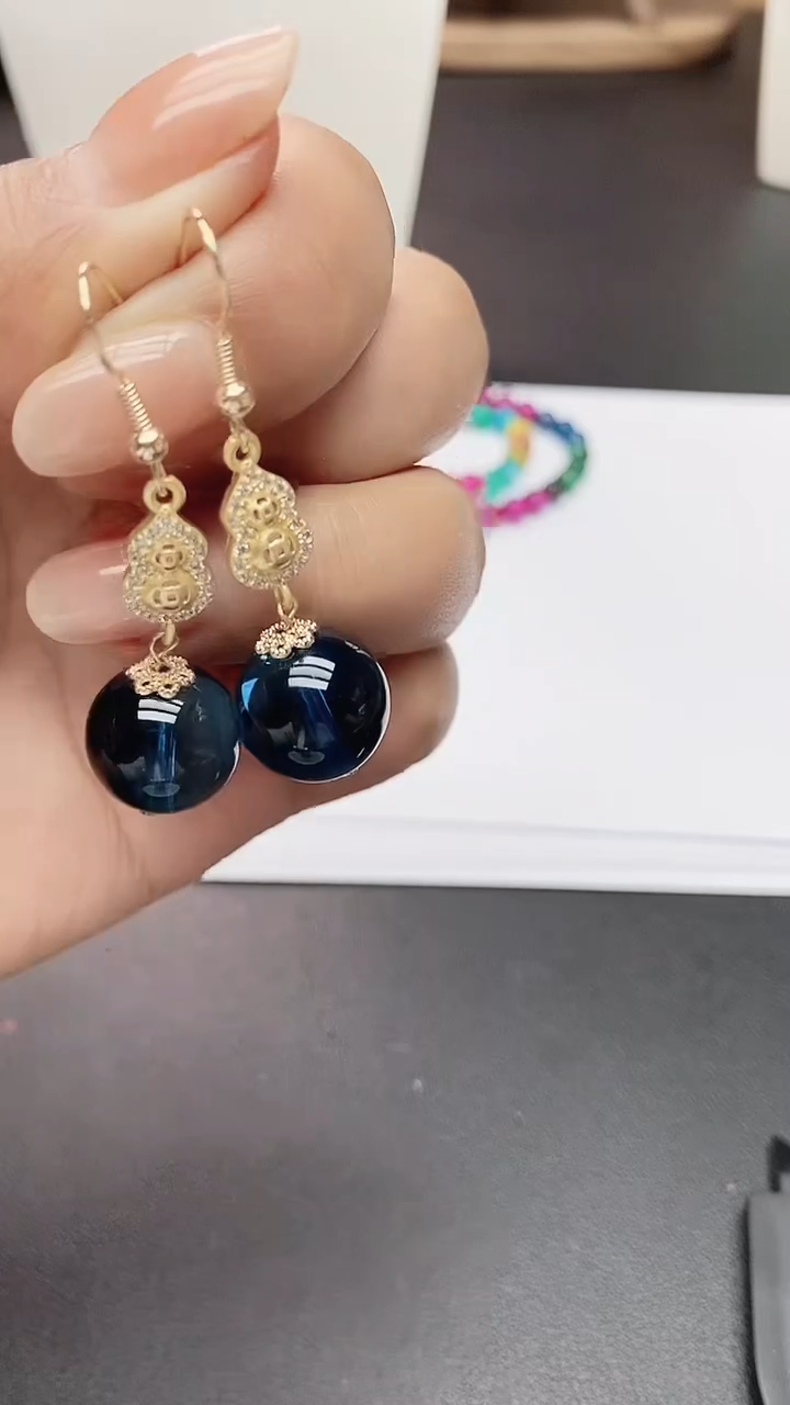 无非金属蓝色系 14mm葫芦 耳坠