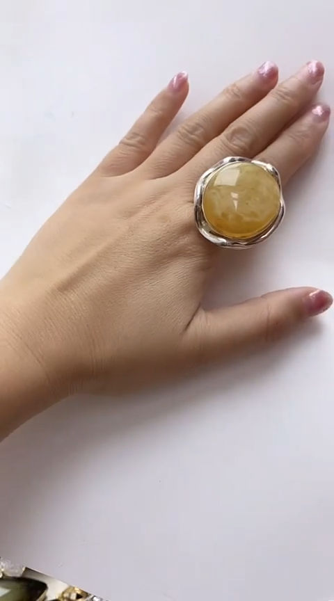 【闪购商品】琥珀裸石银S925镶嵌蜜蜡戒指