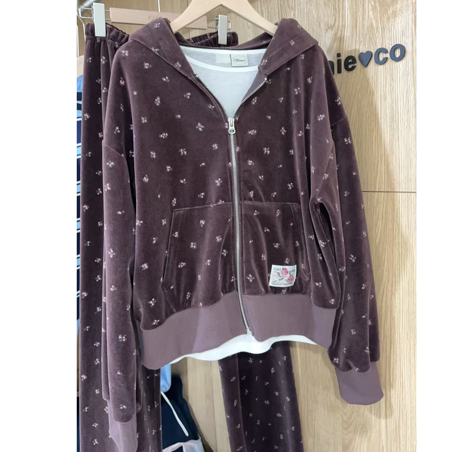 小碎花休闲套装-NO退换 接受再拍 M-O-5G01 运动带帽慵懒风印花