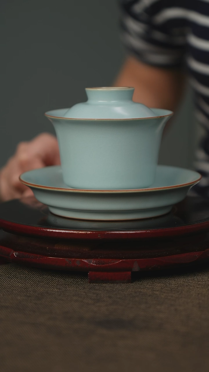 精品马蹄盖碗汝瓷礼盒装