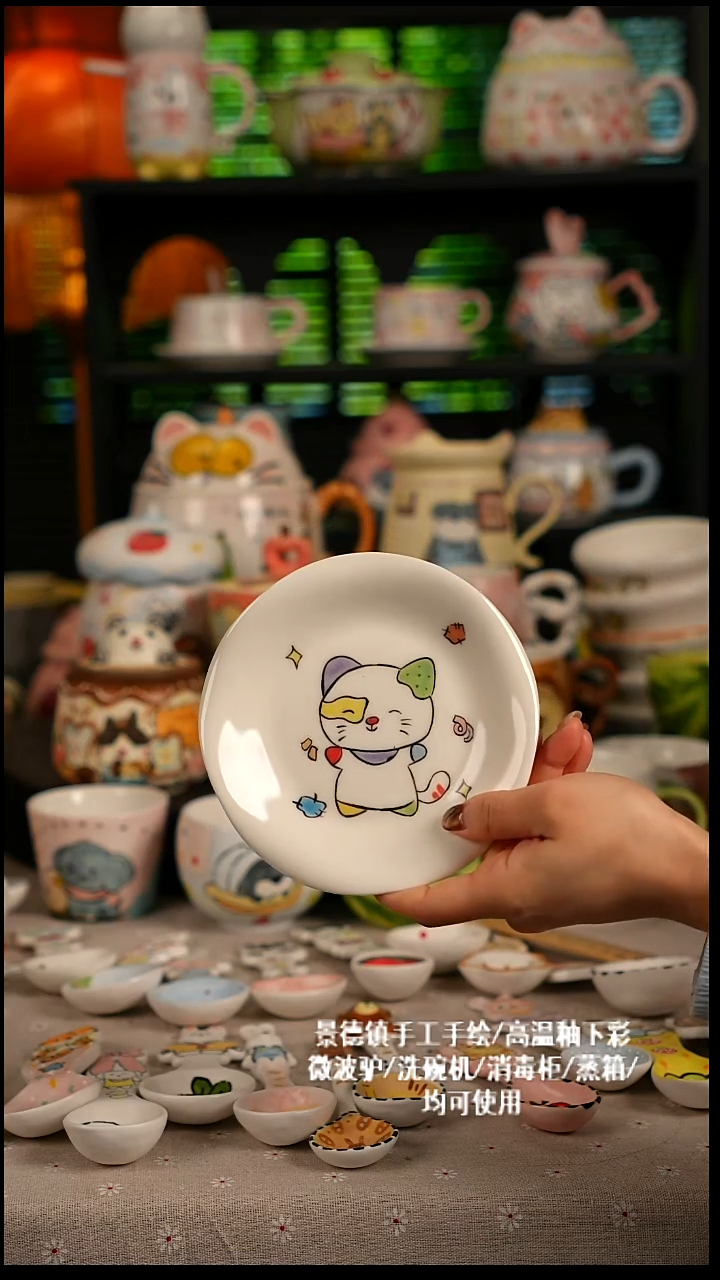 陶瓷无盖款景德镇高温釉下彩纯手绘创意瓷 默认微瑕 不退不换