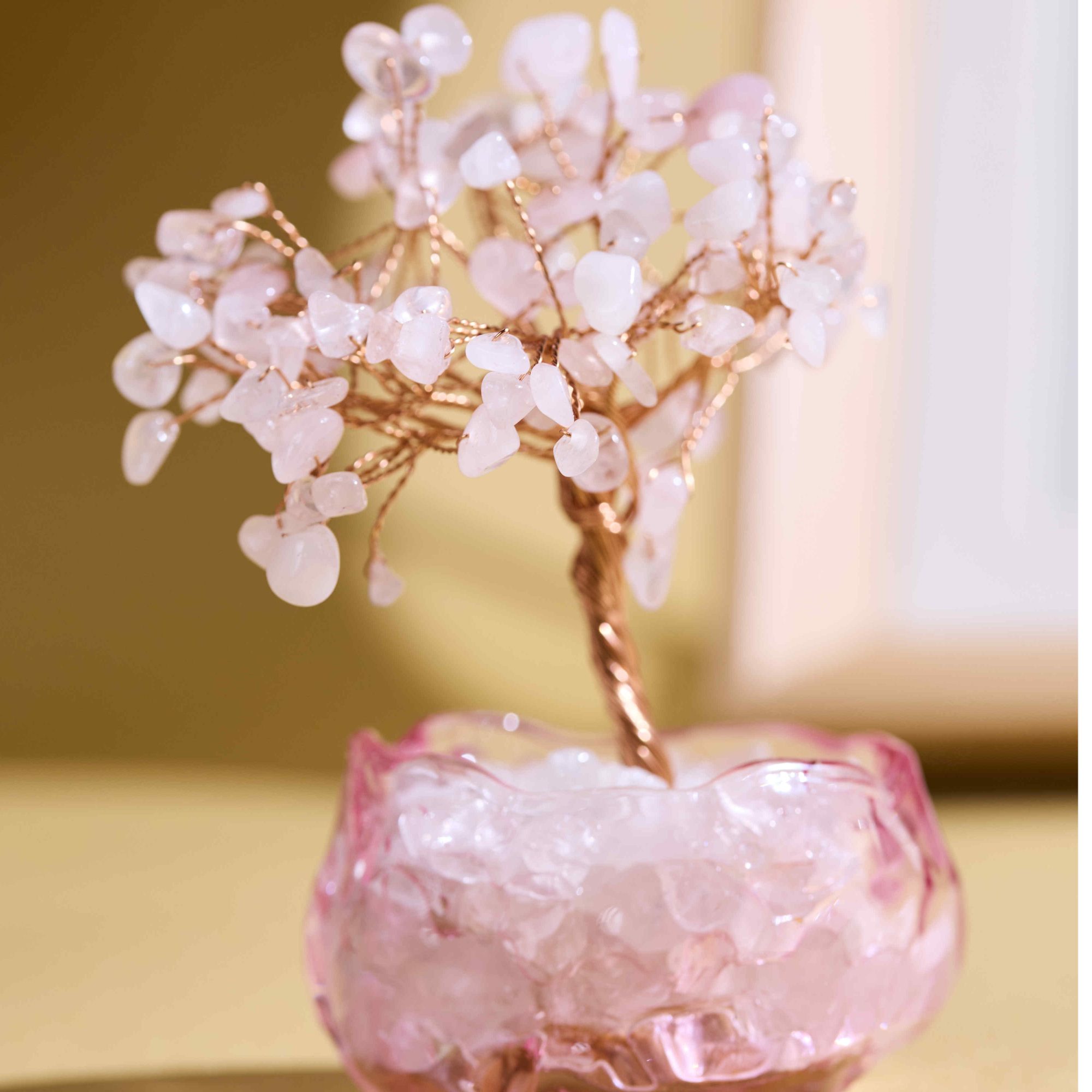 天然粉水晶手工原创黄铜树枝超多桃花树家居饰品时尚摆件