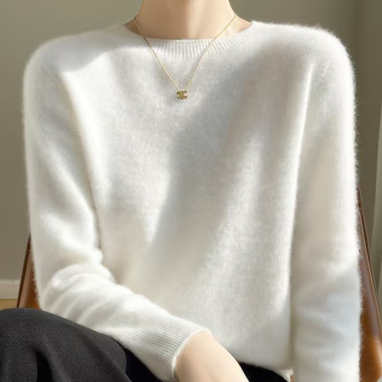 冬季新款100纯色羊绒衫女一字领套头纯色针织打底衫