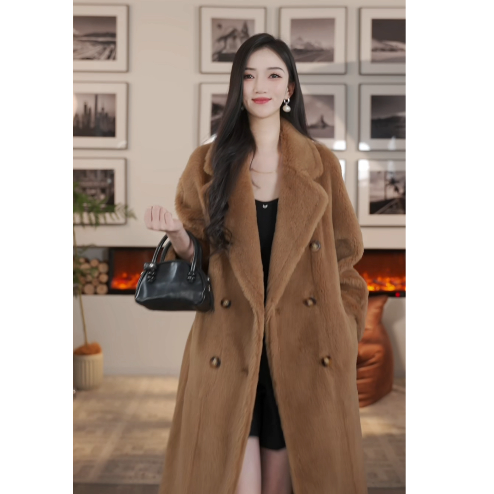 【曼德诗专柜款】2025冬季新款纯羊毛毛毛外套YK27023