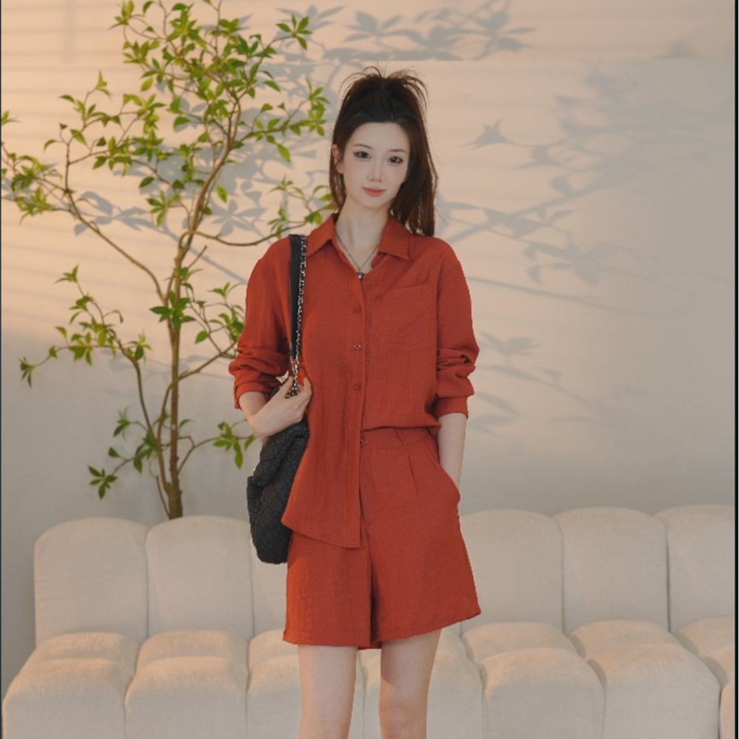 简约通勤显瘦休闲套装夏日亚麻面料两件套TS666-2518