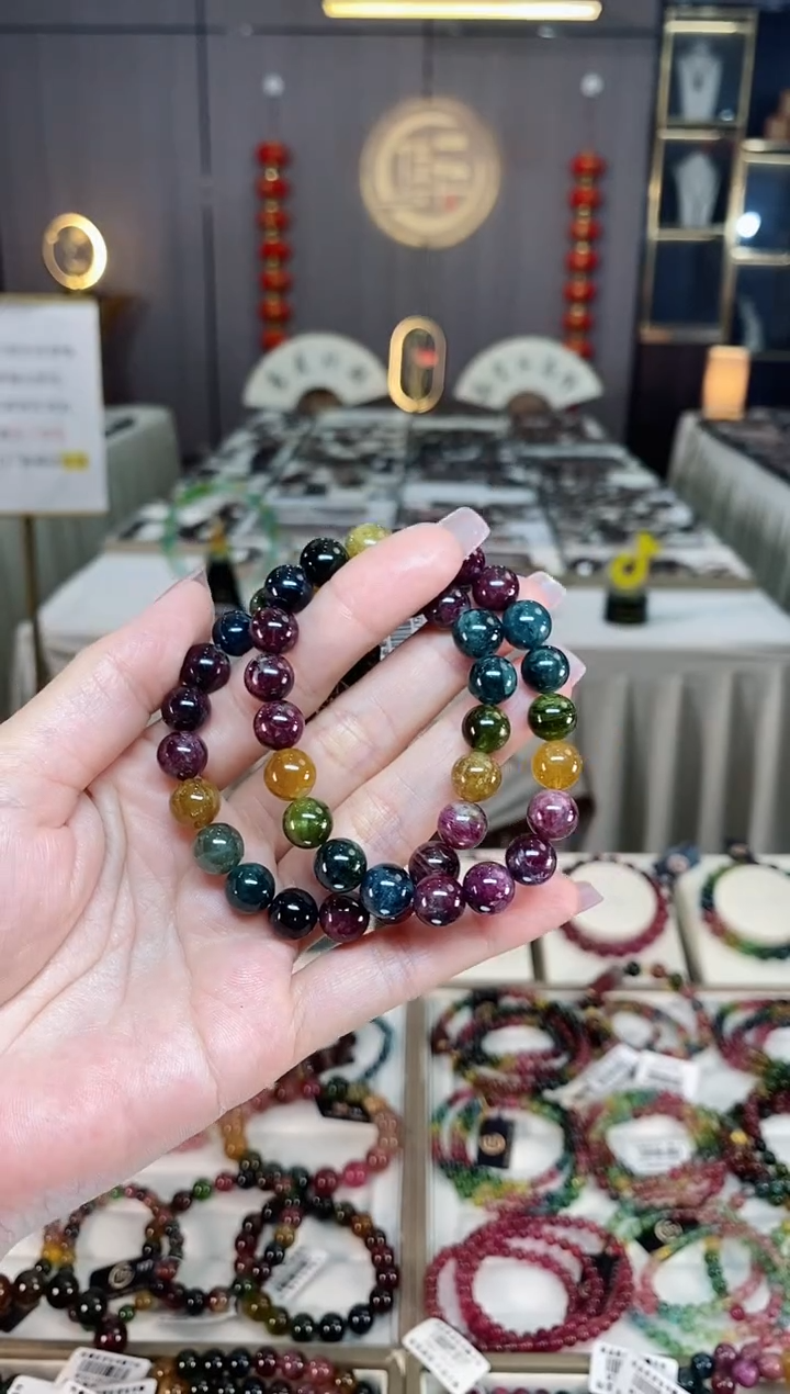 未镶嵌老矿碧玺彩虹单圈手串9mm+碧玺hon多样性发一条