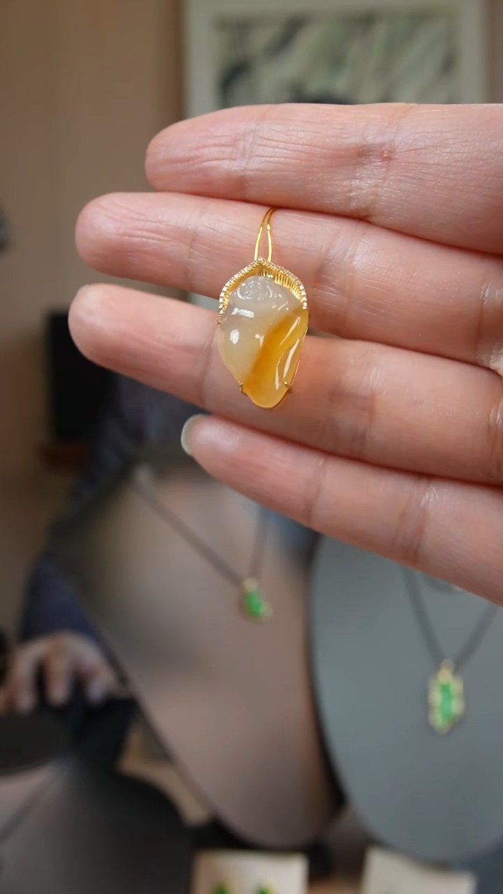 【闪购商品】翡翠颈饰18K金镶嵌天然缅甸翡翠吊坠