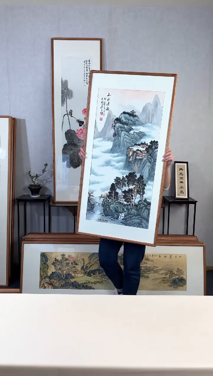 【闪购商品】国画手绘*山水清韵*62*123cm实木框