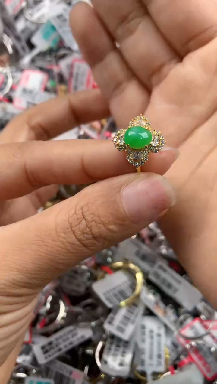 银S925镶嵌戒指翡翠10     7